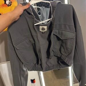T.J.Maxx Gray Bomber Jacket with Cropped Fit